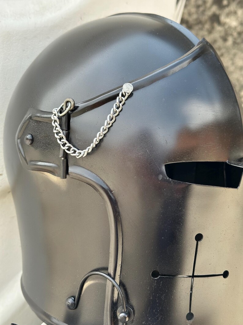 Black Medieval Barbuta Knight Helmet — Gothic Armor view 7