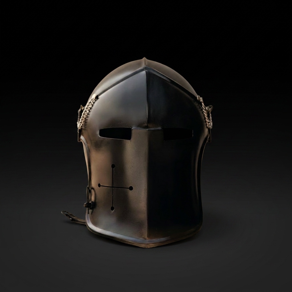 Black Medieval Barbuta Knight Helmet — Gothic Armor view 10