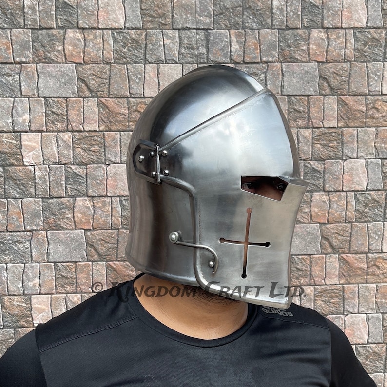 Medieval Knight Black Barbute Helmet with Visor view 2