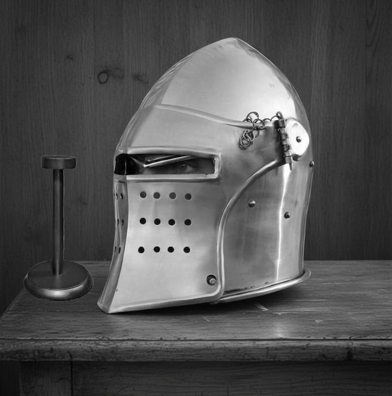Black Barbute Helmet with Display Stand view 3