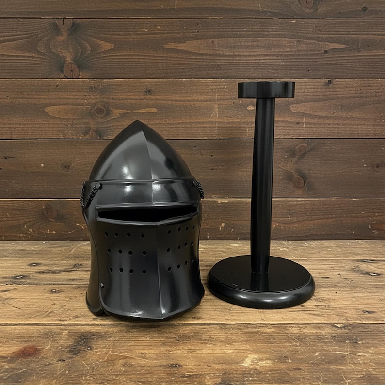 Black Barbute Helmet with Display Stand view 4