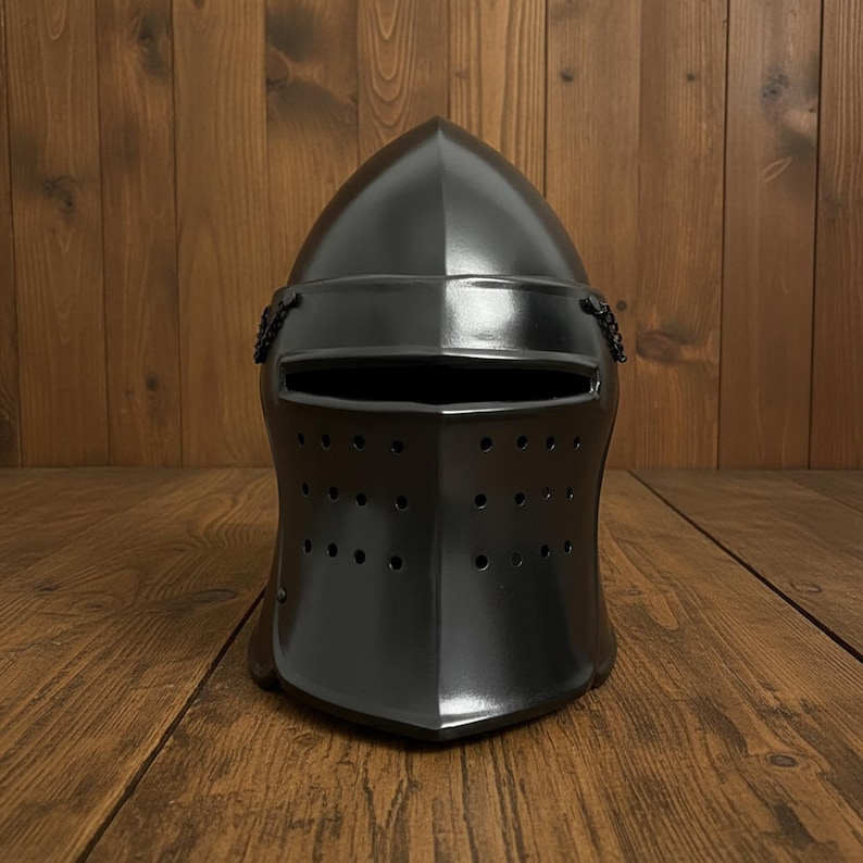 Black Barbute Helmet with Display Stand view 6