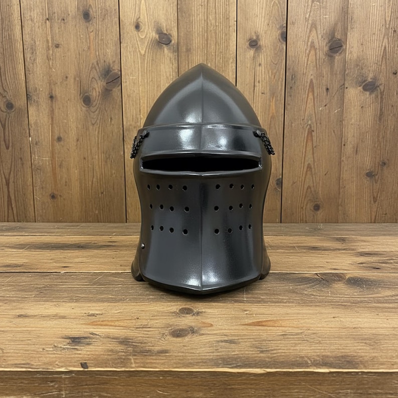 Black Barbute Helmet with Display Stand view 7