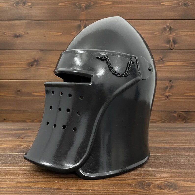 Black Barbute Helmet with Display Stand view 8