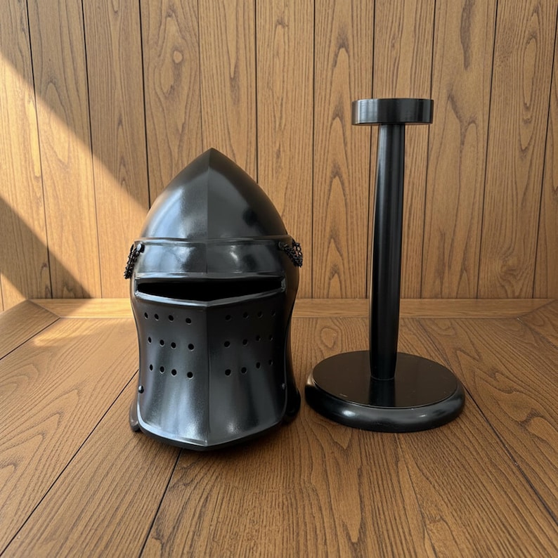 Black Barbute Helmet with Display Stand view 15
