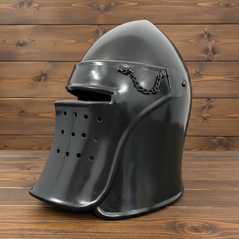 Medieval Barbute Helmet with Display Stand view 5