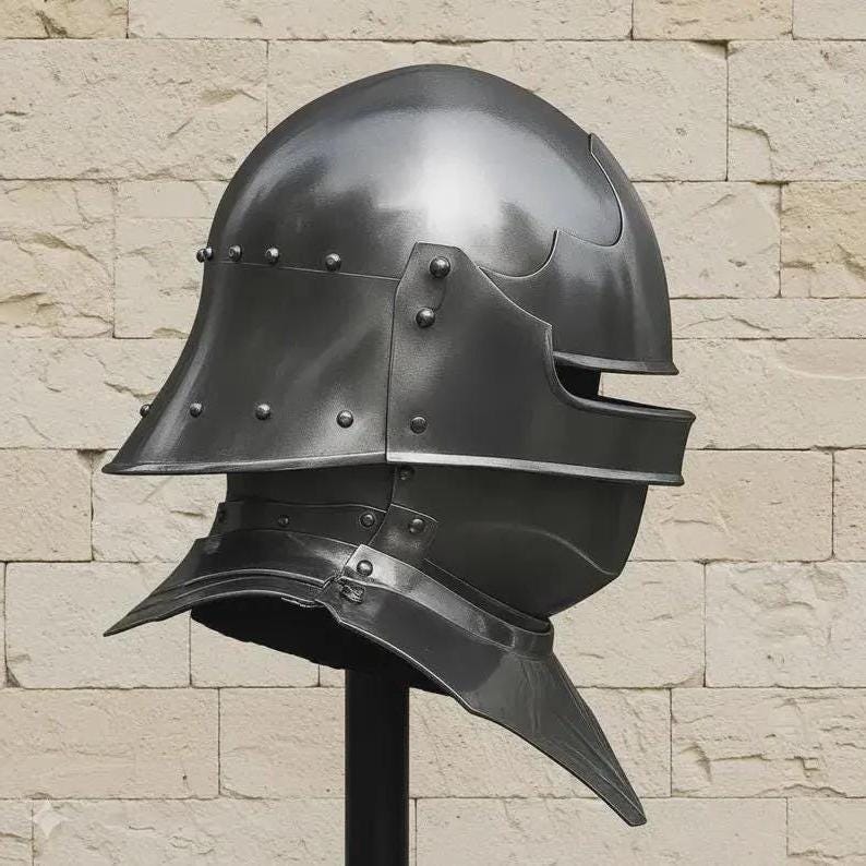 Gothic Steel Knight Helmet with Bevor view 2