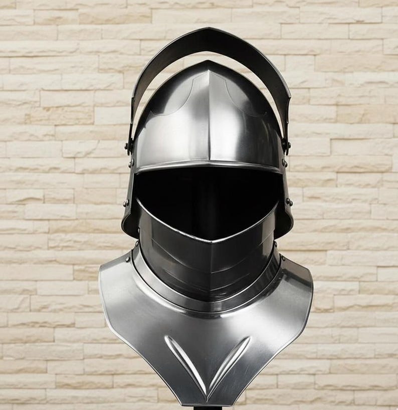 Gothic Steel Knight Helmet with Bevor view 5