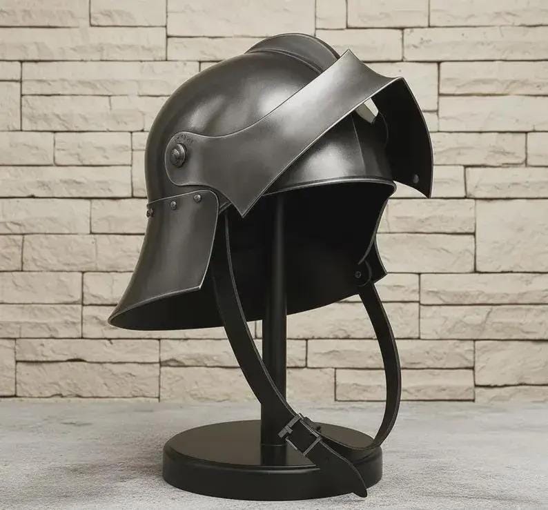 Gothic Steel Knight Helmet with Bevor view 6
