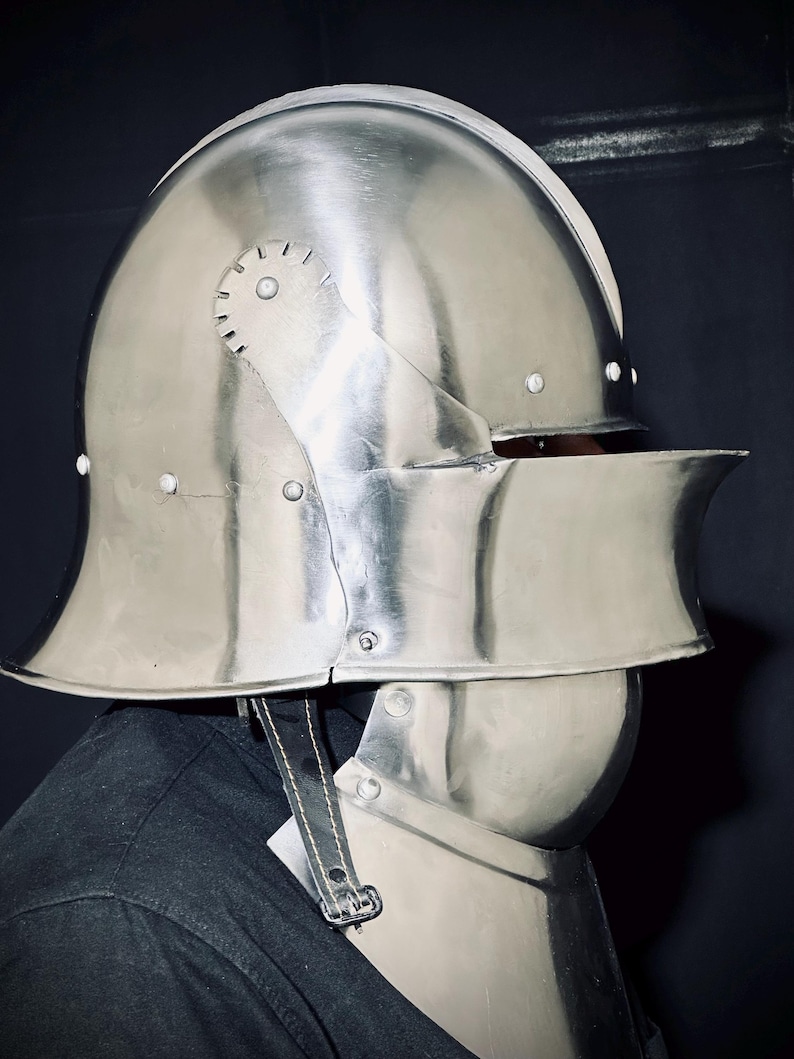 Medieval Sallet Helmet with Bevor — LARP Wearable view 3