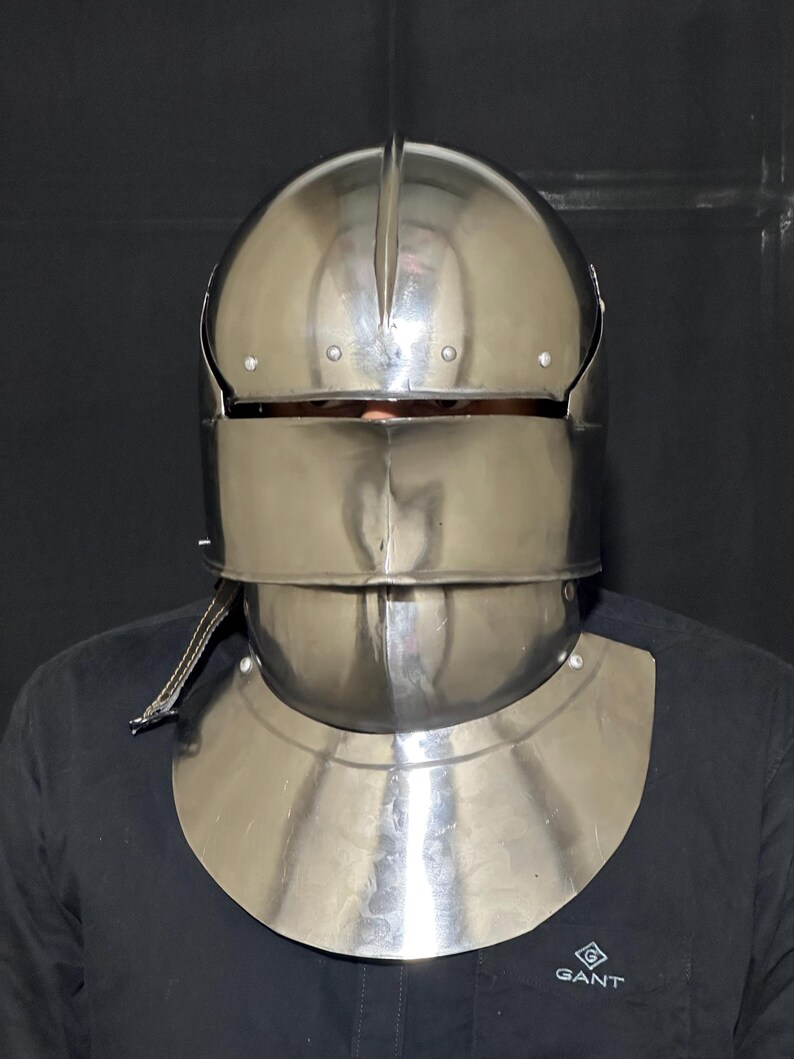 Medieval Sallet Helmet with Bevor — LARP Wearable view 7