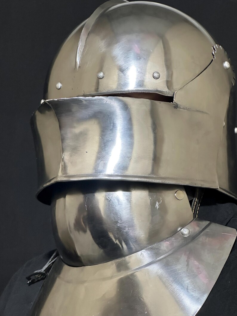 Medieval Sallet Helmet with Bevor — LARP Wearable view 10