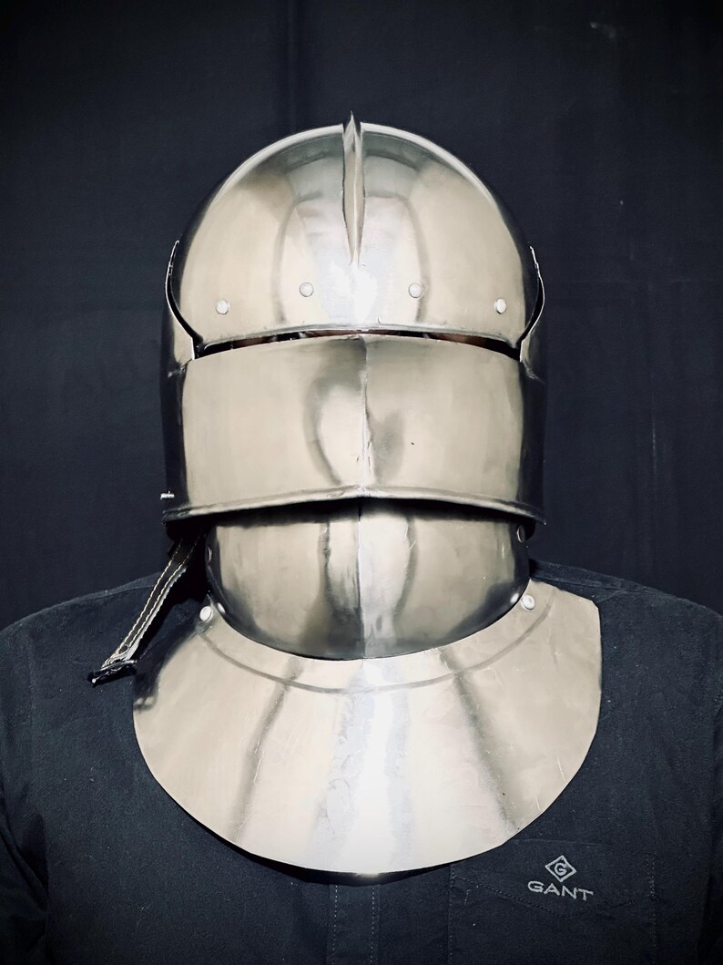 Medieval Sallet Helmet with Bevor — LARP Wearable view 11