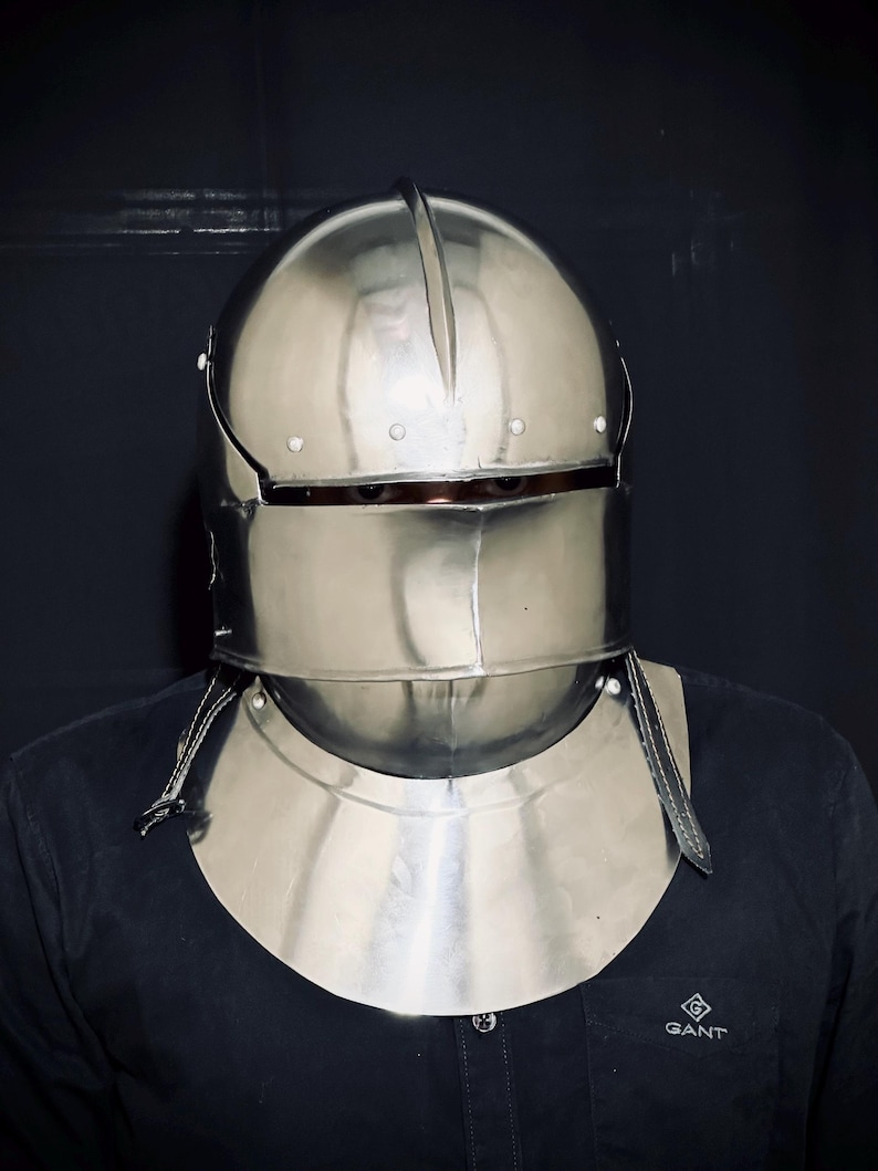 Medieval Sallet Helmet with Bevor — LARP Wearable view 13