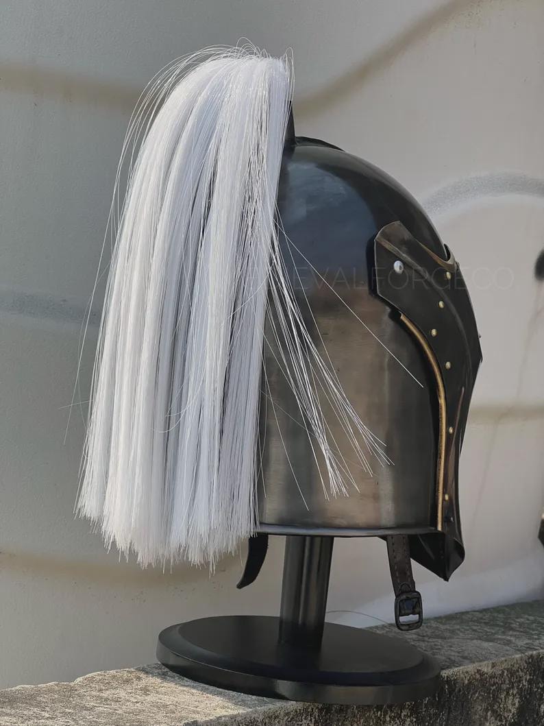 Gothic Knight Steel Helmet with Horsehair Plume view 5
