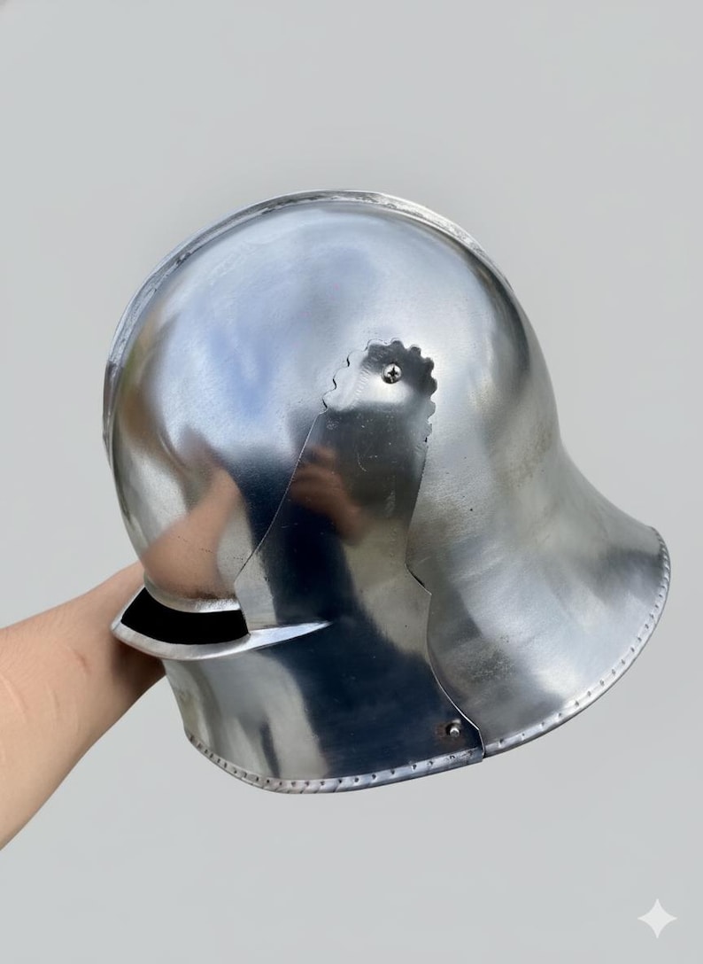 Polished Steel Knight Helmet — Full-Face view 3
