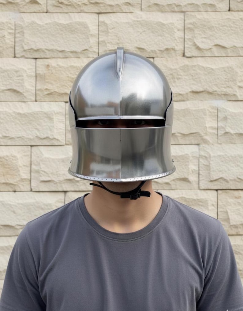 Polished Steel Knight Helmet — Full-Face view 6