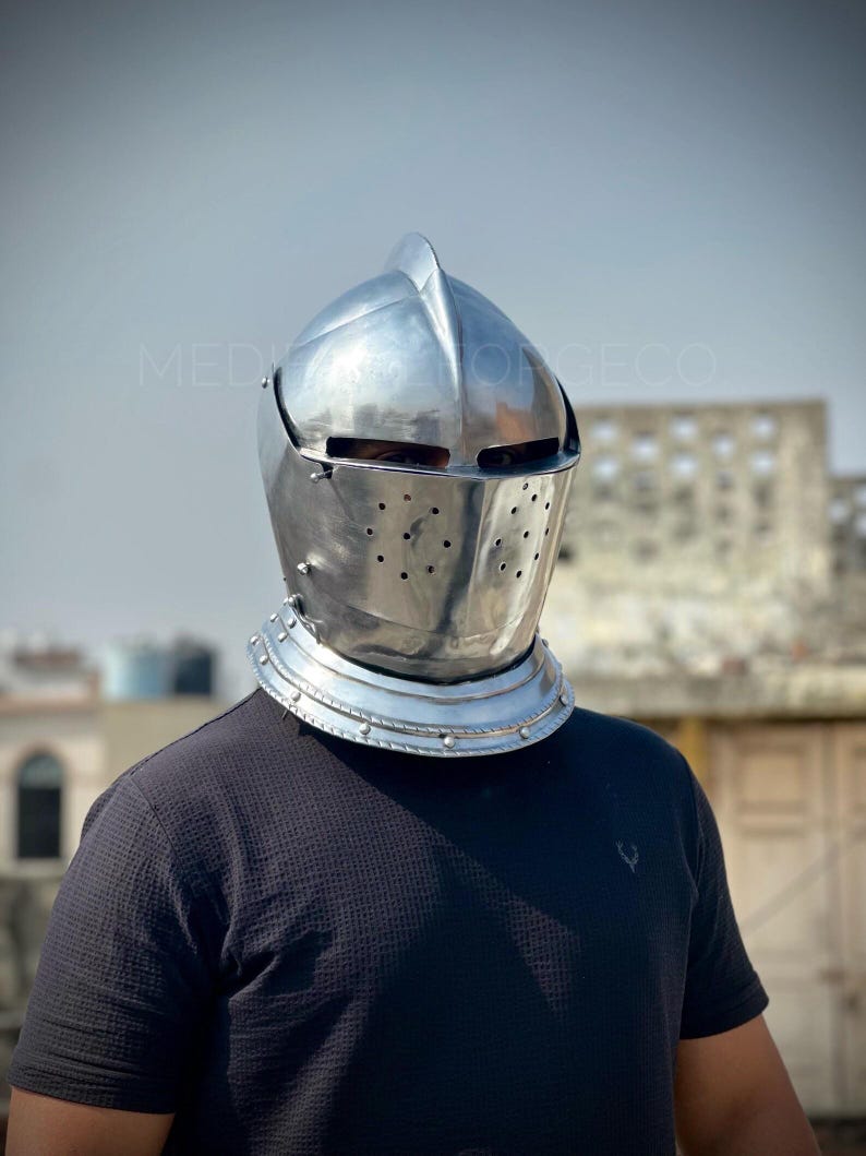 Visored Medieval Knight Helmet — Gothic Steel view 3