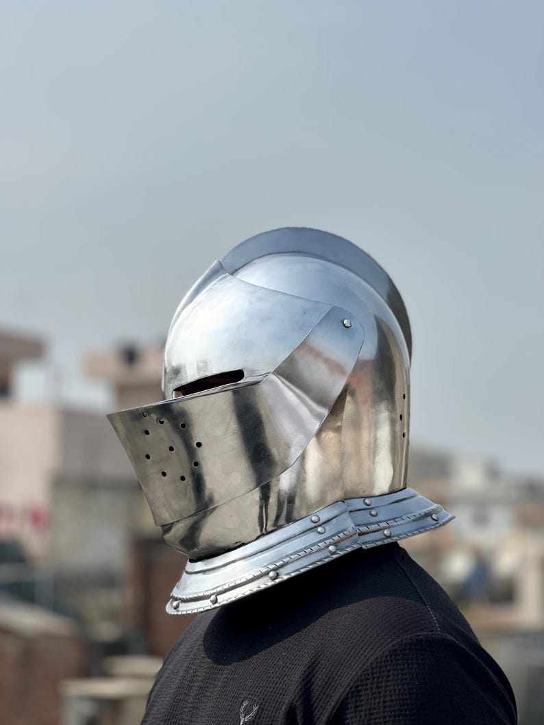 Visored Medieval Knight Helmet — Gothic Steel view 7
