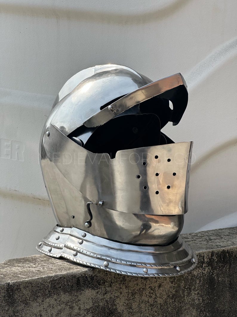 Visored Medieval Knight Helmet — Gothic Steel view 11