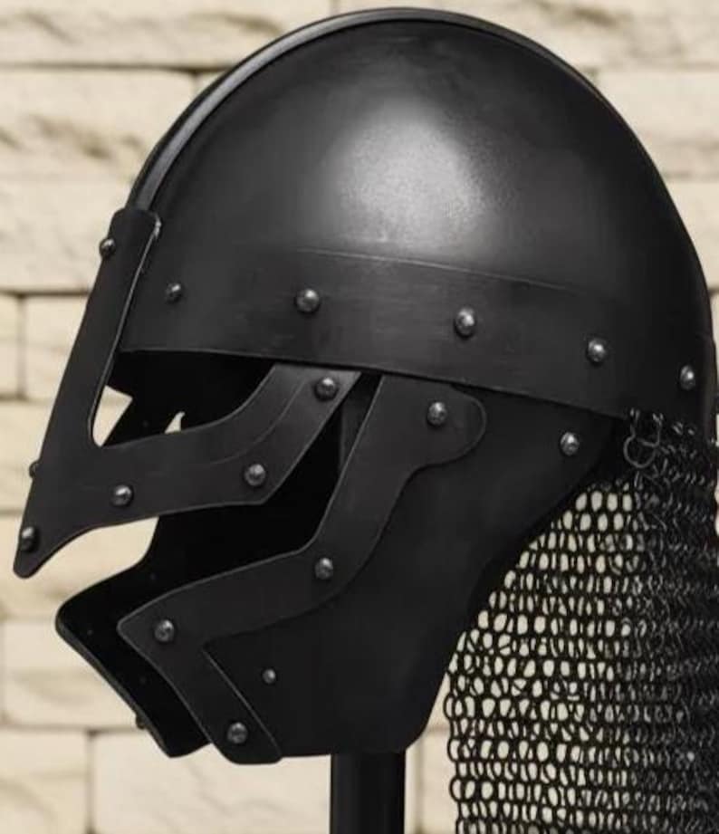 Black Viking Spangenhelm — Norse Helmet with Chainmail view 5