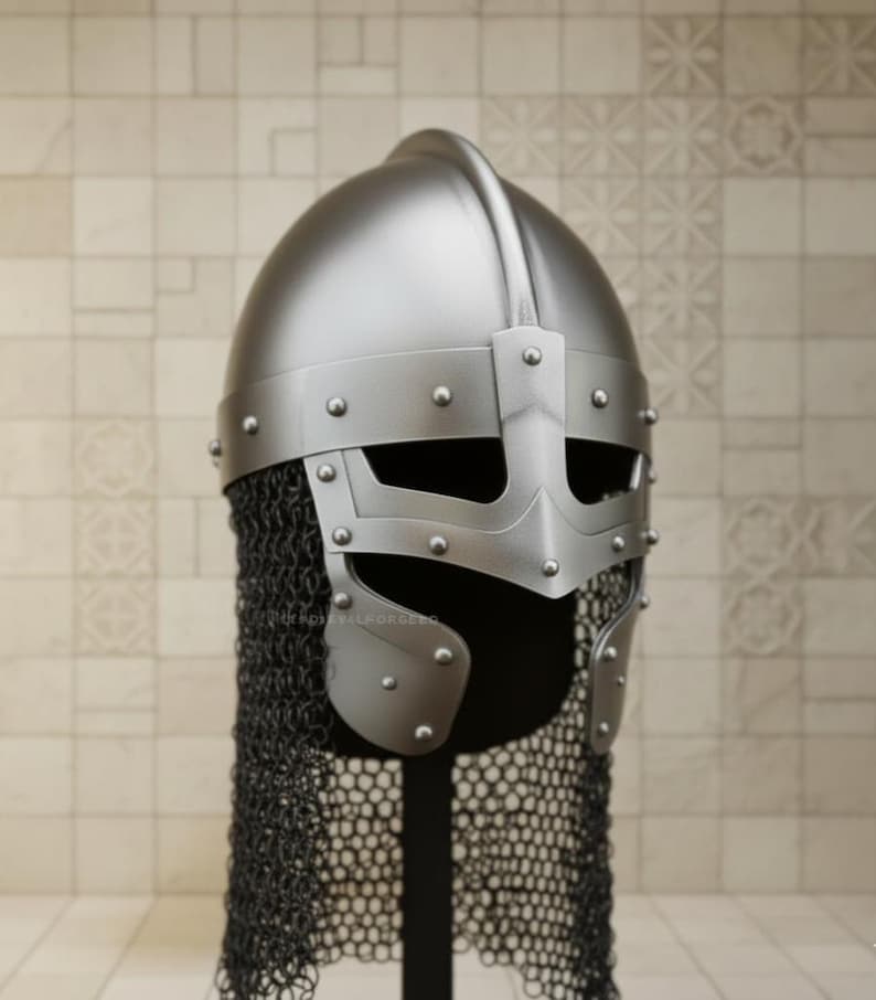 Black Viking Spangenhelm — Norse Helmet with Chainmail view 8