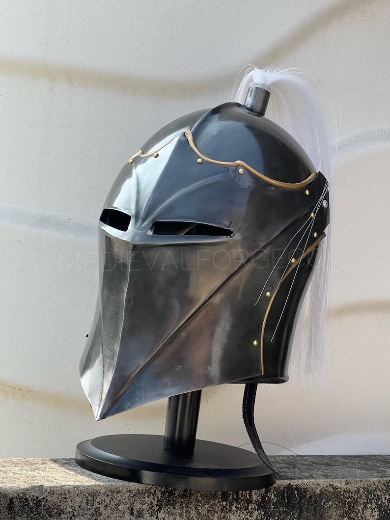 Vanguard Winged Knight Helmet — Brass Finish with Plume view 2