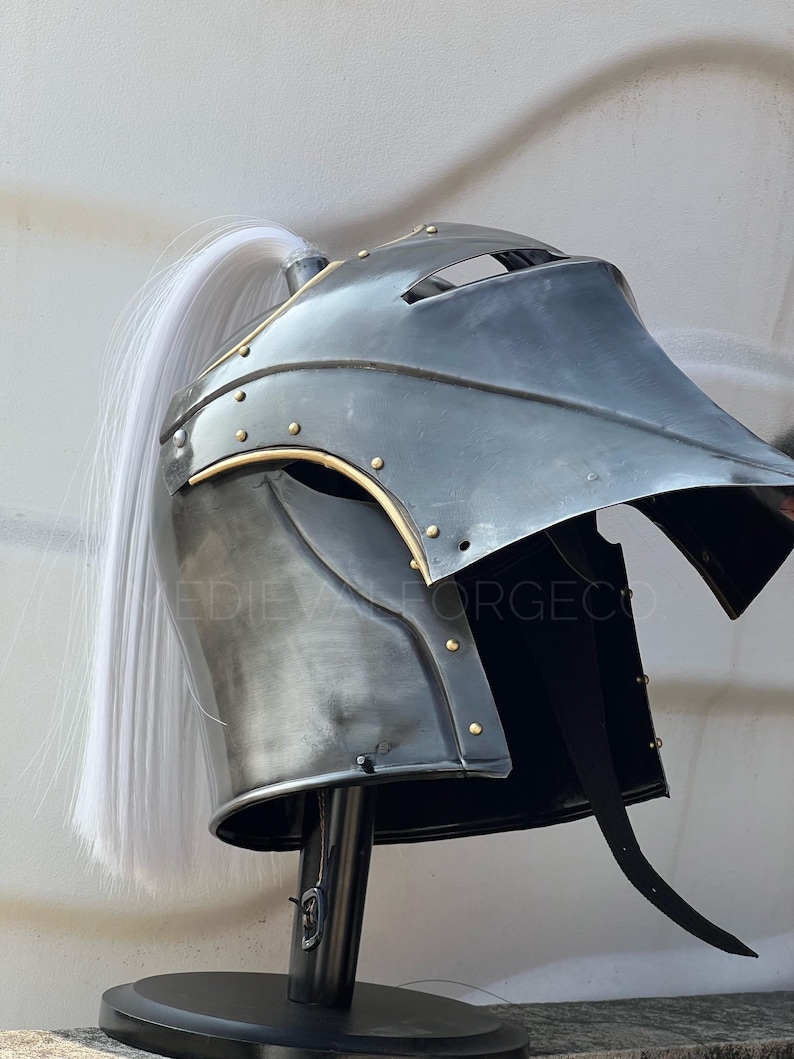 Vanguard Winged Knight Helmet — Brass Finish with Plume view 3