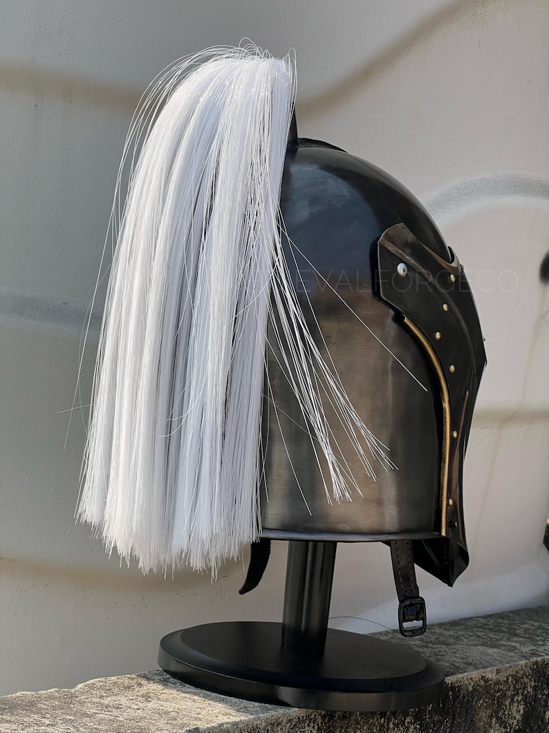 Vanguard Winged Knight Helmet — Brass Finish with Plume view 4