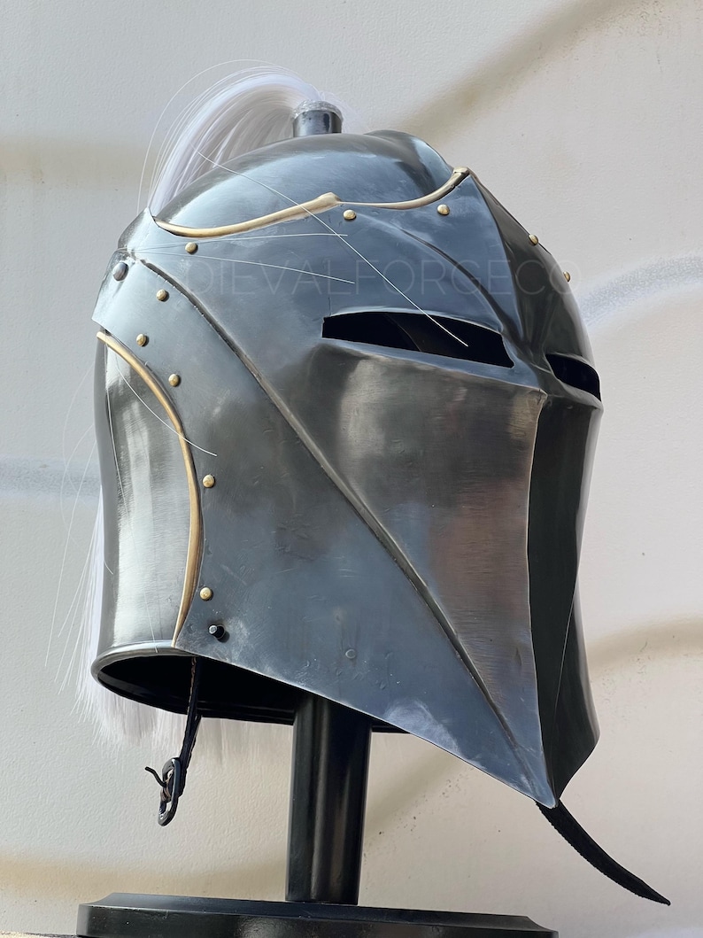 Vanguard Winged Knight Helmet — Brass Finish with Plume view 7