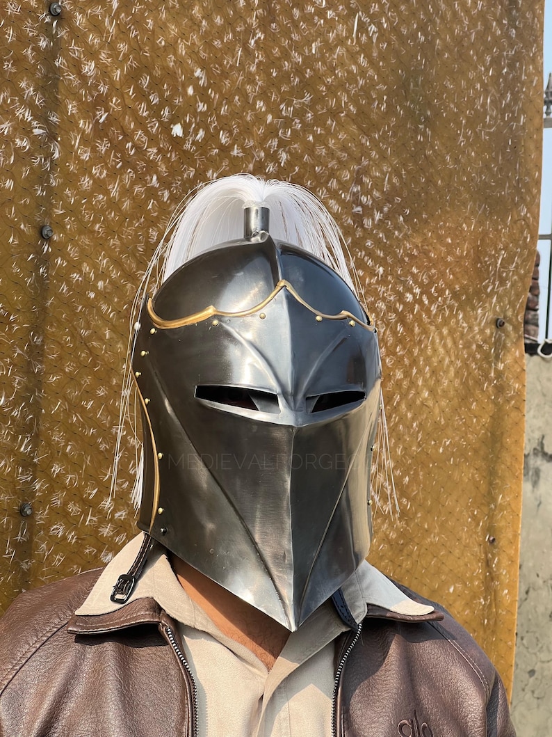 Vanguard Winged Knight Helmet — Brass Finish with Plume view 8