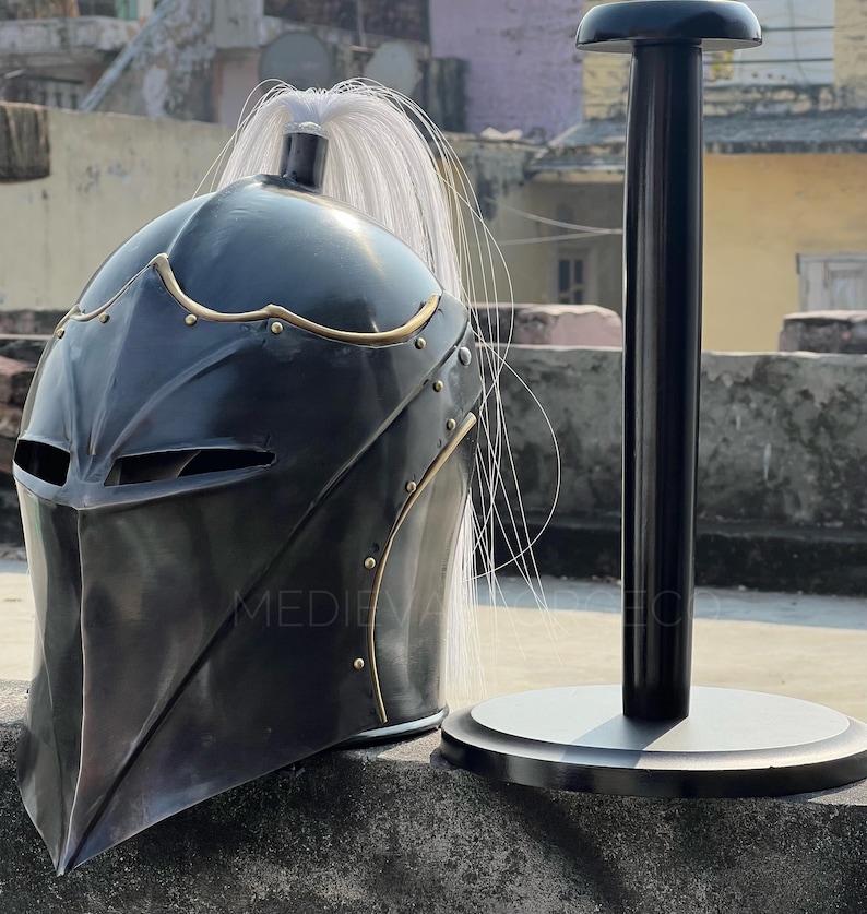 Vanguard Winged Knight Helmet — Brass Finish with Plume view 10