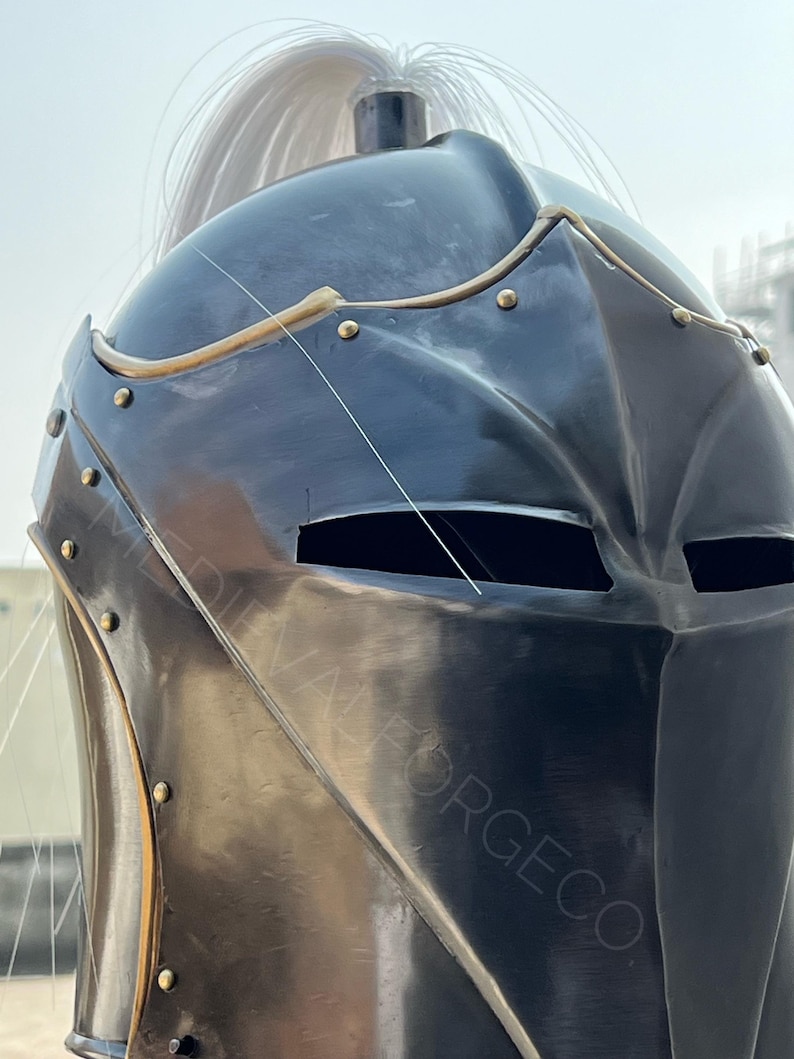 Vanguard Winged Knight Helmet — Brass Finish with Plume view 12