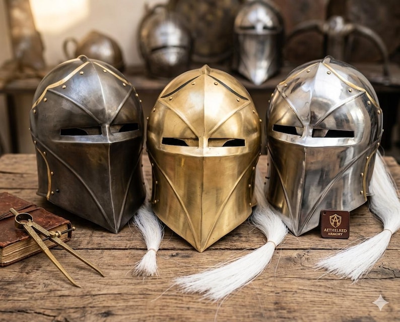 Vanguard Winged Knight Helmet — Brass Finish with Plume view 13