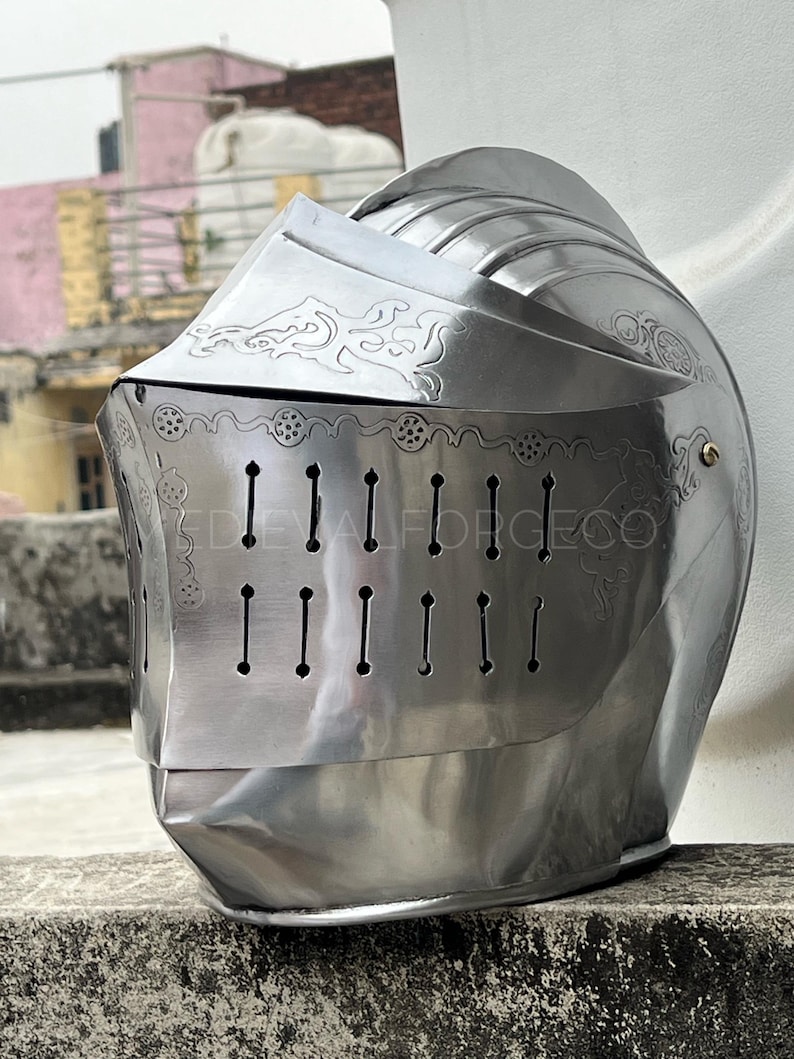 Medieval Close Helmet — Engraved Knight Armor view 2