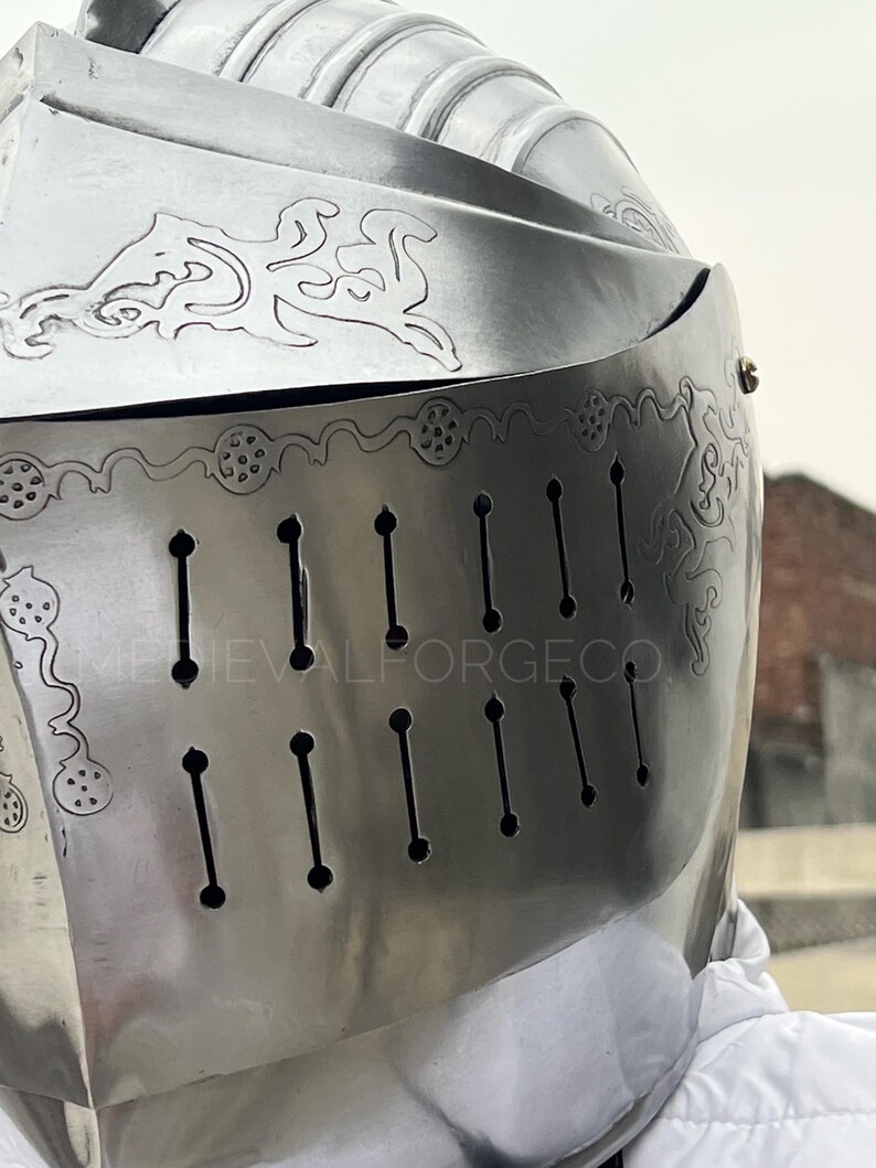 Medieval Close Helmet — Engraved Knight Armor view 4