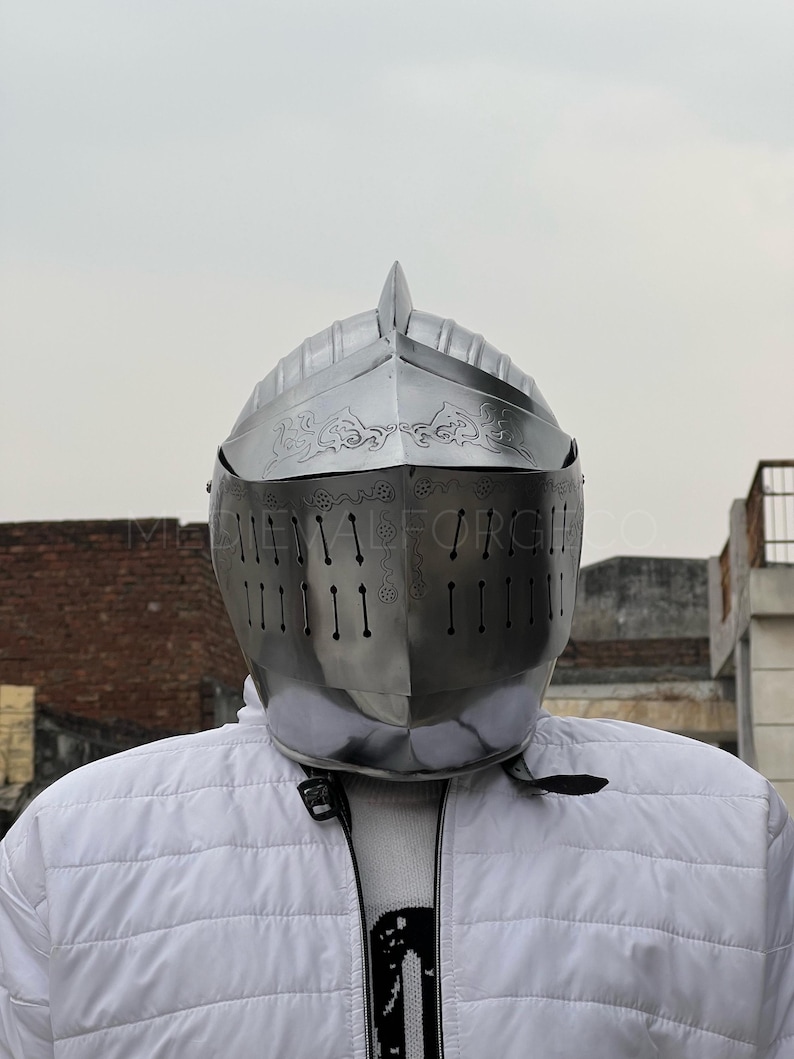 Medieval Close Helmet — Engraved Knight Armor view 5
