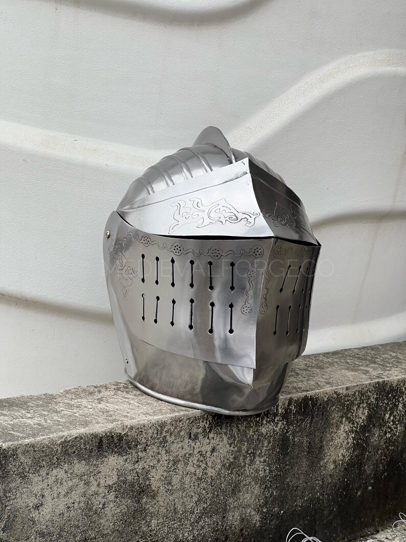 Medieval Close Helmet — Engraved Knight Armor view 8