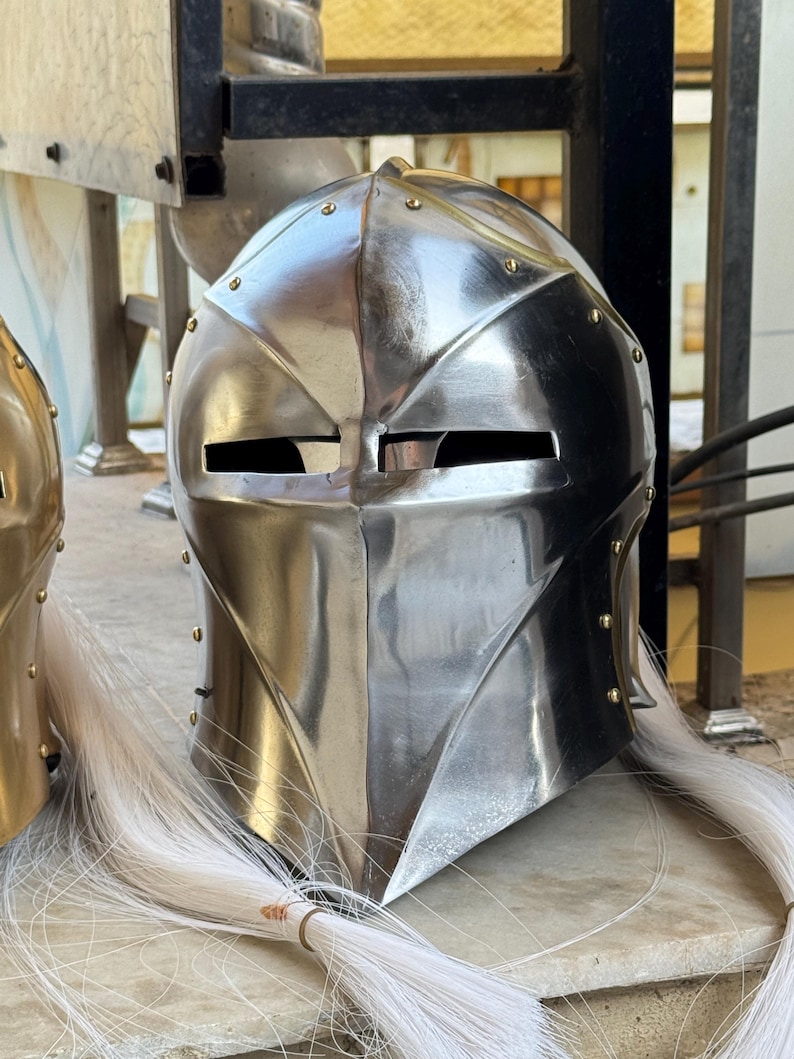 Knight Helmet — Brass Finish Open Visor Vanguard Winged view 6
