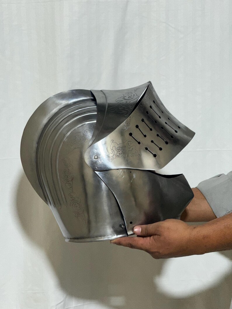 Engraved Medieval Helmet — Gothic Knight Close Armor view 4