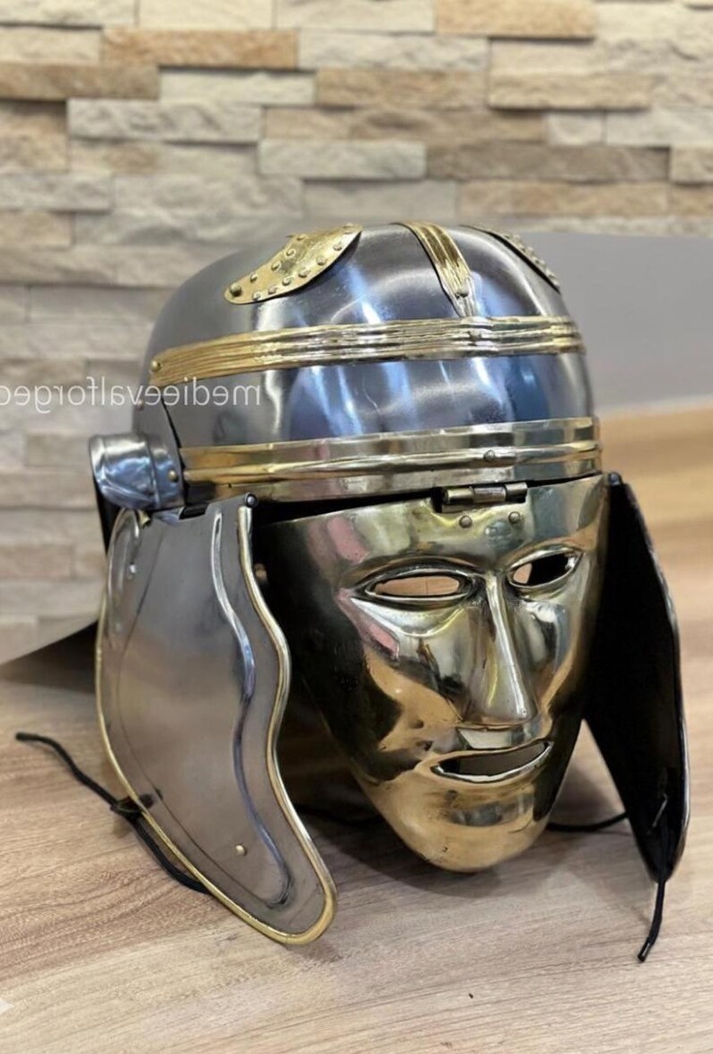 Roman Brass Helmet with Face Mask — Ancient Warrior view 5