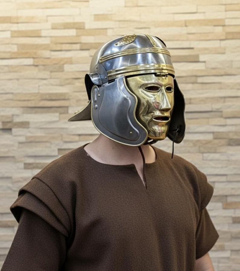 Roman Brass Helmet with Face Mask — Ancient Warrior view 6