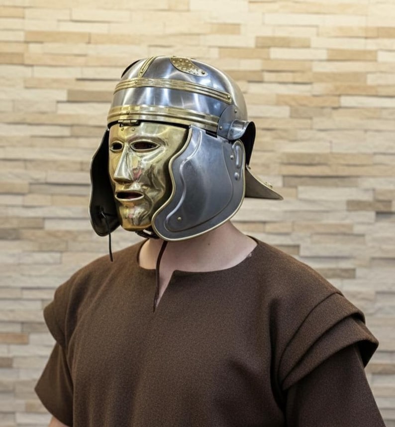 Roman Brass Helmet with Face Mask — Ancient Warrior view 7