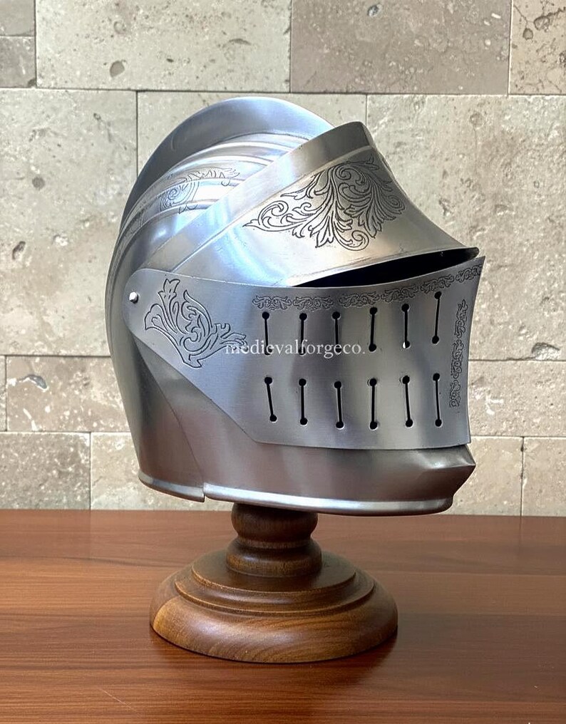 Engraved Close Helmet — Gothic Knight Medieval Display view 2