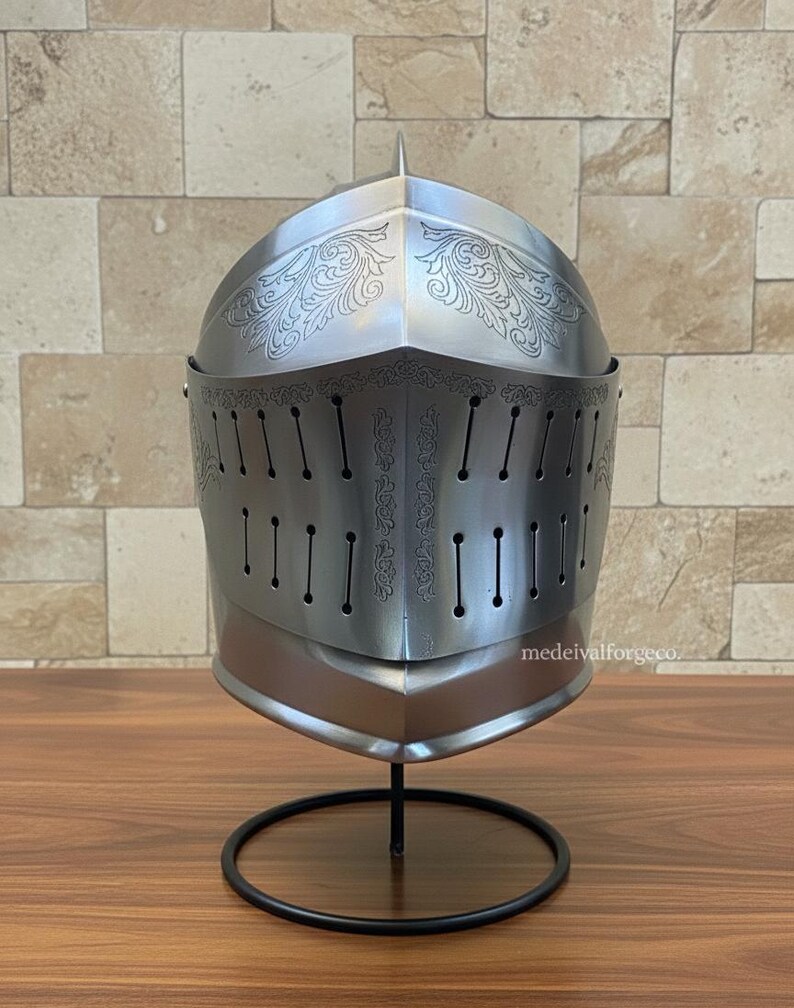 Engraved Close Helmet — Gothic Knight Medieval Display view 3