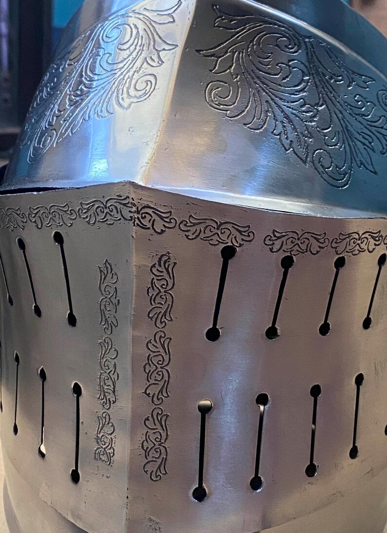 Engraved Close Helmet — Gothic Knight Medieval Display view 6