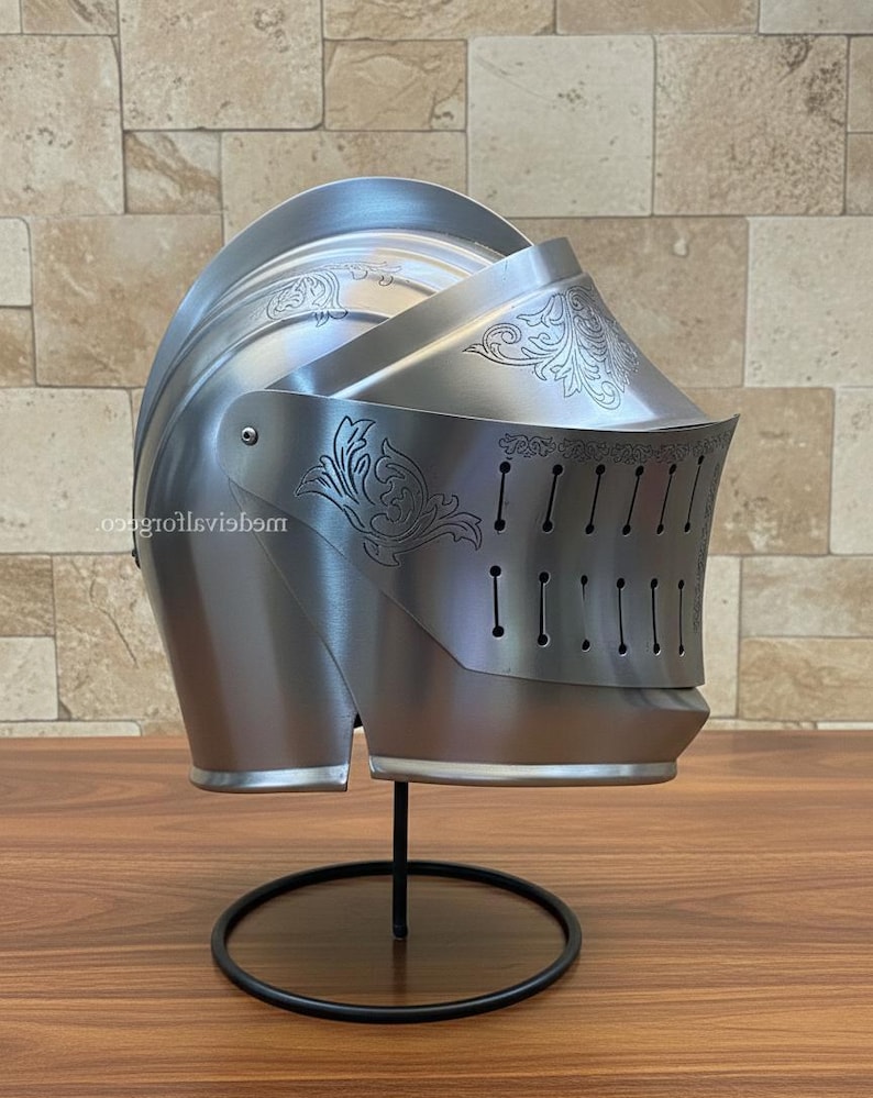 Engraved Close Helmet — Gothic Knight Medieval Display view 8