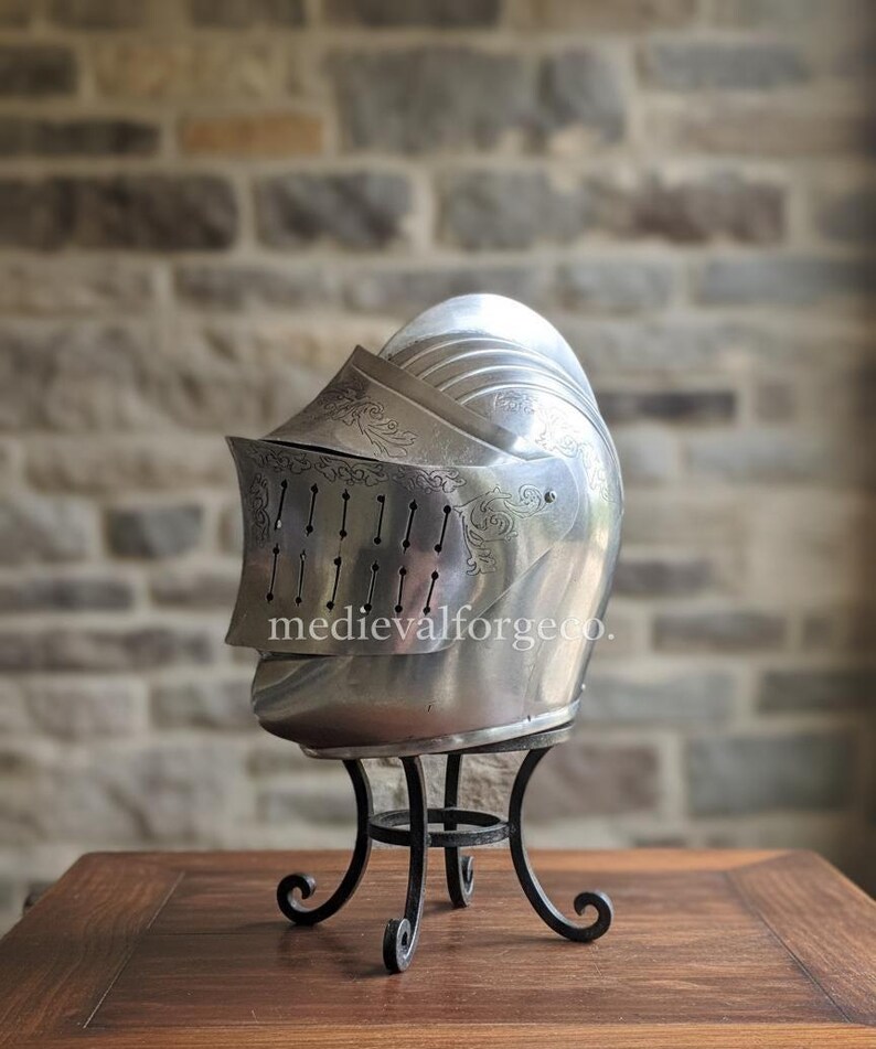 Medieval Close Helmet — Engraved Knight Steel Visor view 4