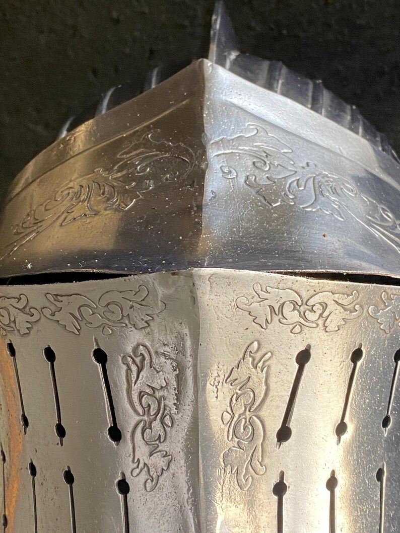 Medieval Close Helmet — Engraved Knight Steel Visor view 7