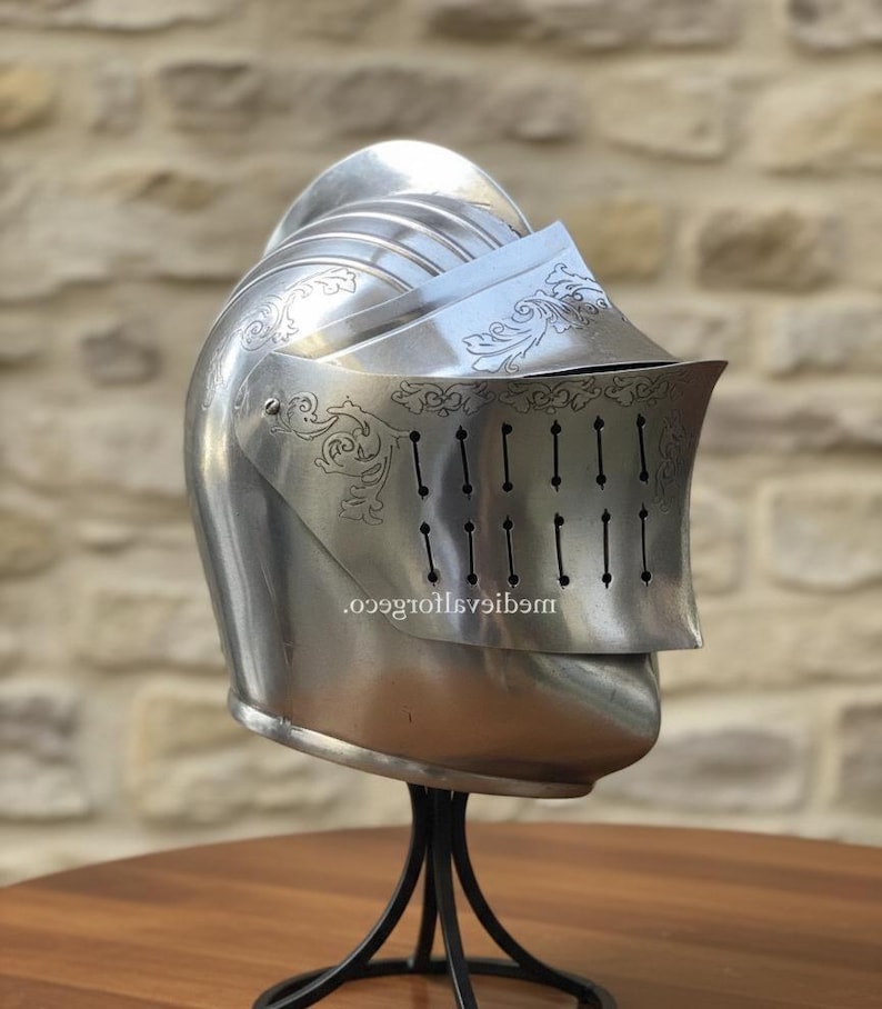 Medieval Close Helmet — Engraved Knight Steel Visor view 9
